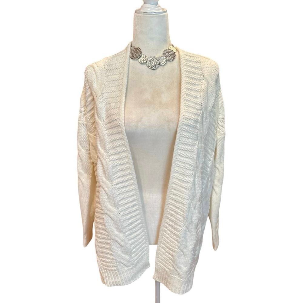 Lara Fashion Cable Knit Longline Open Cardigan, Ivory, Women’s Medium